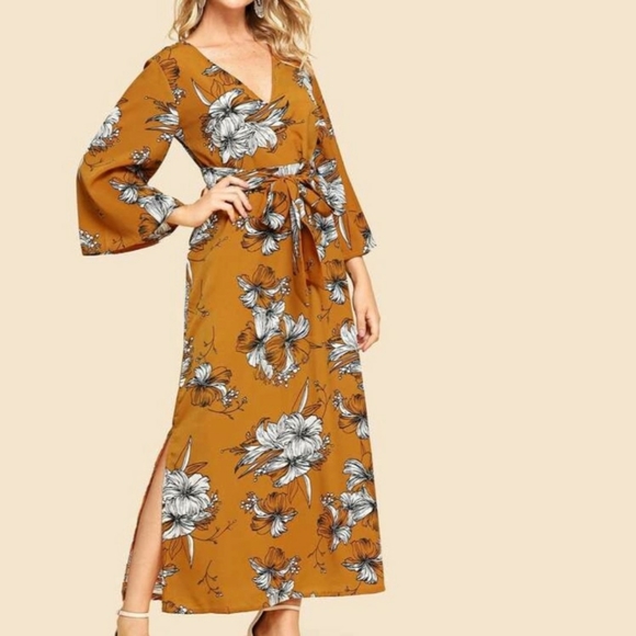 Orange Bold Floral Print Dress - Picture 2 of 8